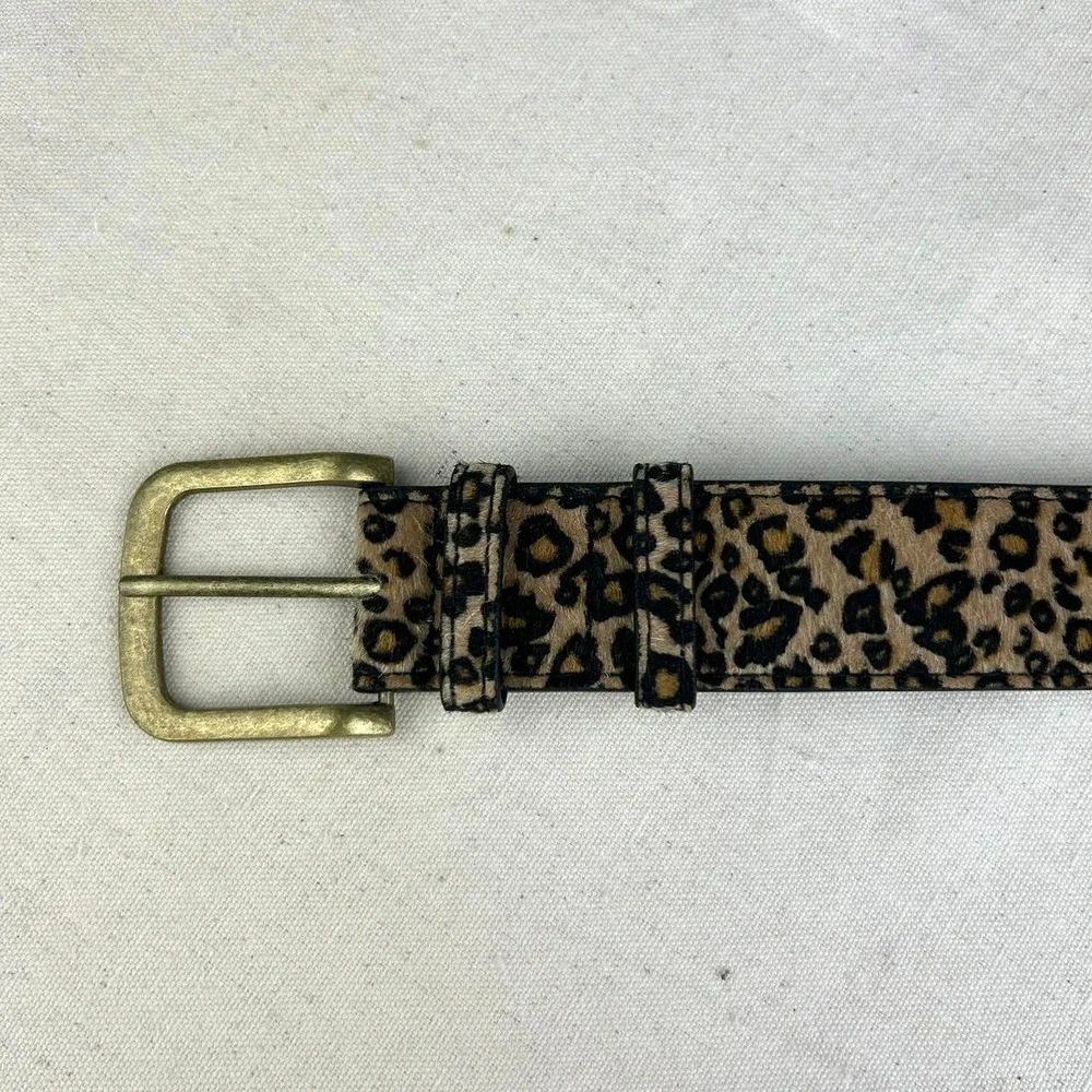 Vintage style cheetah leopard print fur belt american western boho black and tan